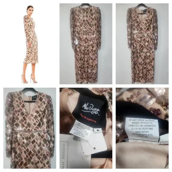 - NWT Mac Duggal GEO EMBELLISHED MIDI SHEATH DRESS size 8 $498. H - Picture 12 of 13